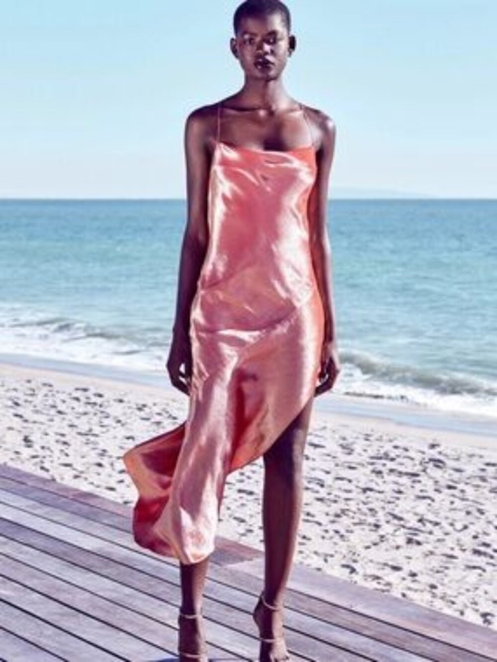 Haney Slip Satin Midi Dress in Shimmering Pink